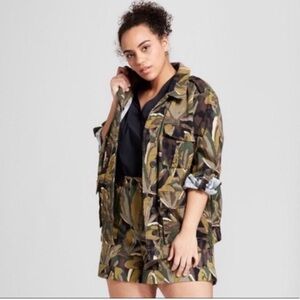 Womens Leaf Camo Print Oversized Streetwear Granola Girl Cotton Utility Jacket M